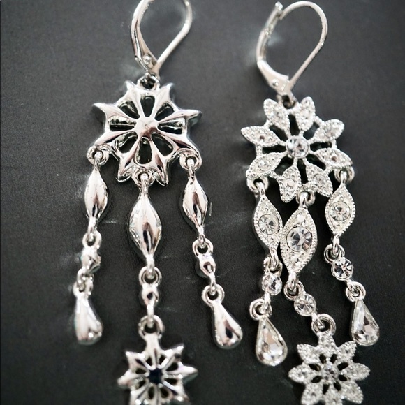 Sparkling Crystal & Silvertone Earrings - Picture 5 of 6